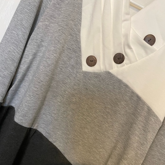 Decorative Button Patchwork Asymmetrical Neck NWOT - Picture 5 of 7